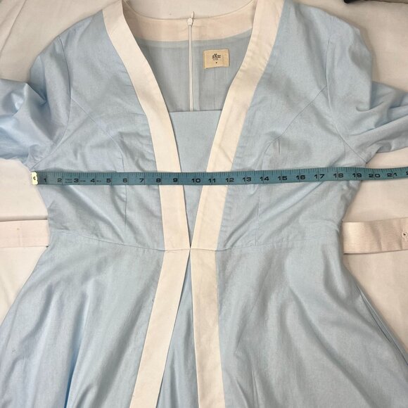 Linen Vibes Midi Linen Dress Long Sleeves Belted French Vintage Sky Blue Med - Picture 5 of 11